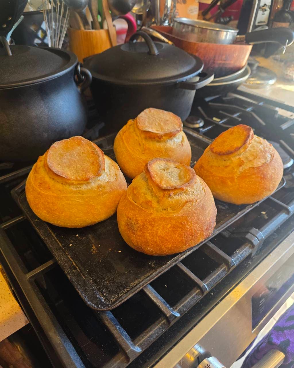 sourdough bread bowls. 2nd attempt and perfect bowls. did a semi pasta madre met (1/2)
