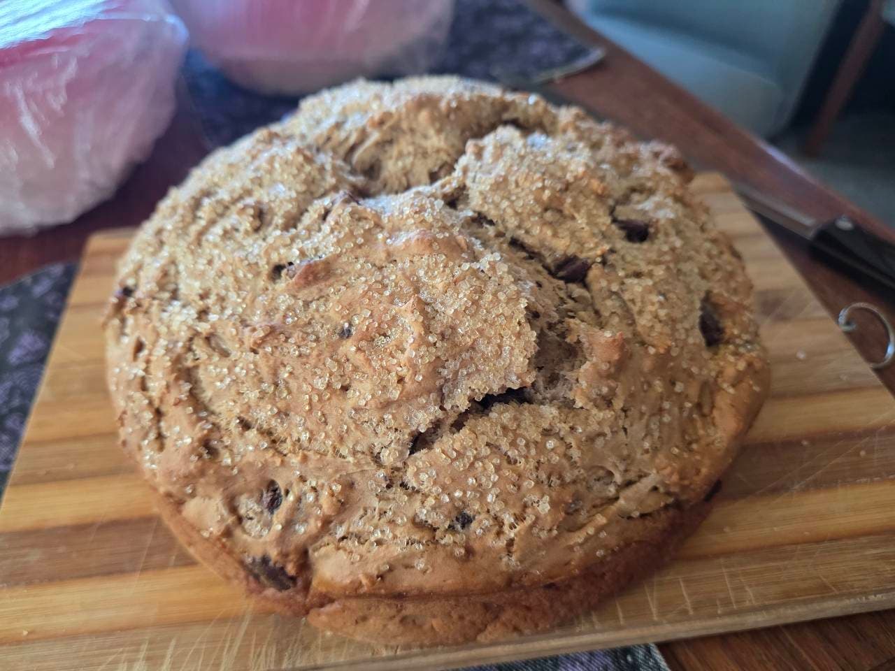 Sweet banana 🍌 chocolate chip sourdough discard irish soda bread. With sugar cr (2/4)