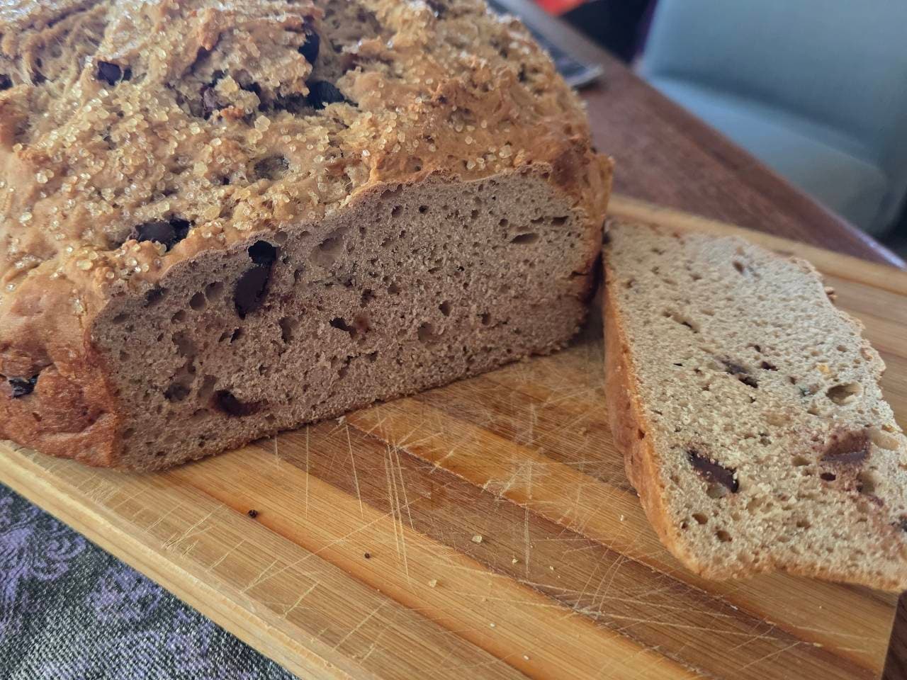 Sweet banana 🍌 chocolate chip sourdough discard irish soda bread. With sugar cr (3/4)